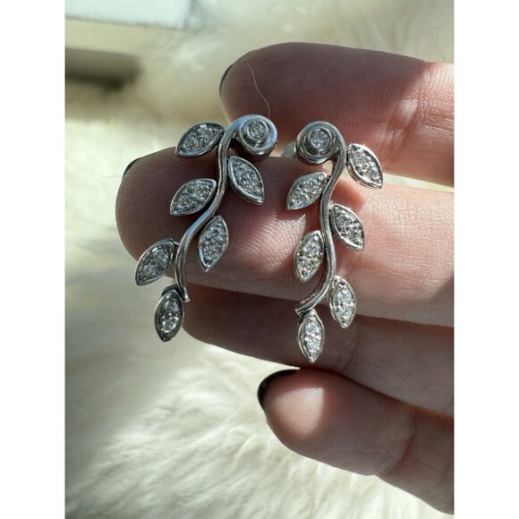 Tiffany & Co. Garland Leaf Diamond Earrings Platinum 1" Drop Dangle Rare - Picture 3 of 8